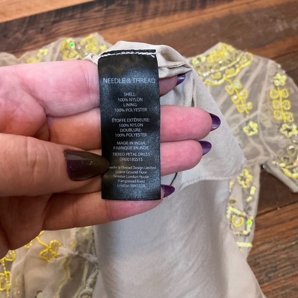 Needle & Thread Tiered Petal Embellished Tulle Dress in Beige Yellow Size 8 - Picture 14 of 15